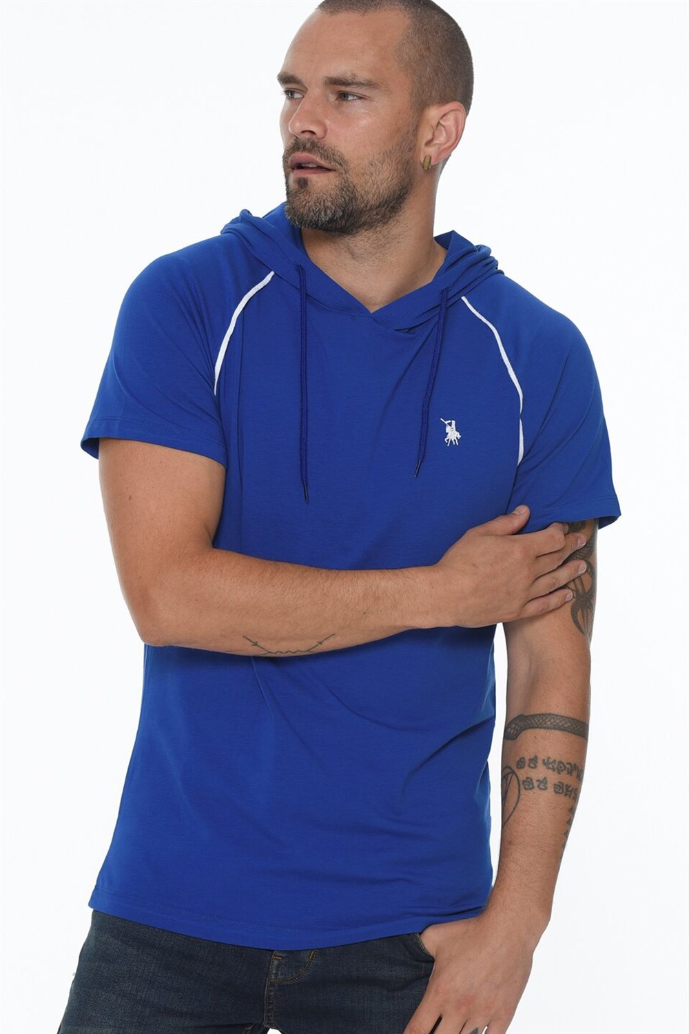 T8570 DEWBERRY KAPŞONLU ERKEK T-SHIRT-SAKS
