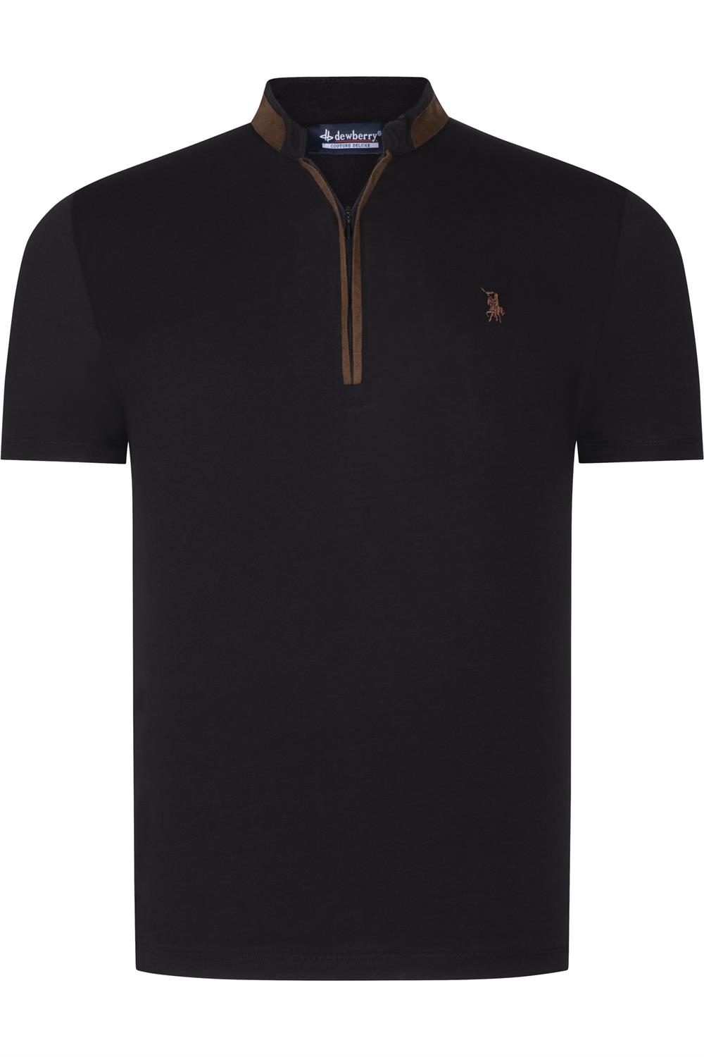 T8571 DEWBERRY FERMUARLI ERKEK T-SHIRT-DÜZ SİYAH