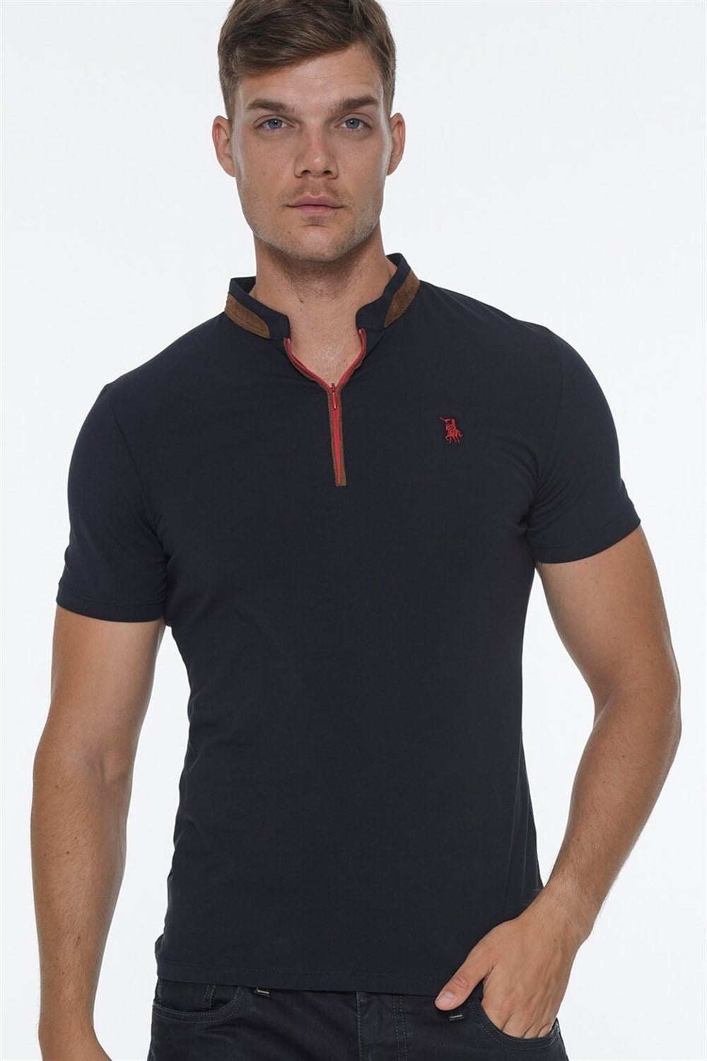 T8571 DEWBERRY FERMUARLI ERKEK T-SHIRT-LACİVERT