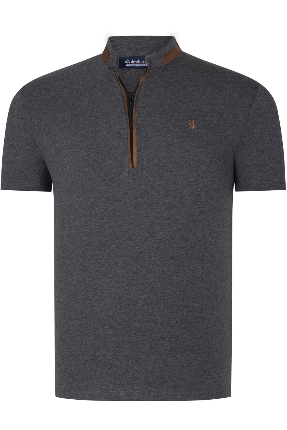 T8571 DEWBERRY FERMUARLI ERKEK T-SHIRT-DÜZ ANTRASİT