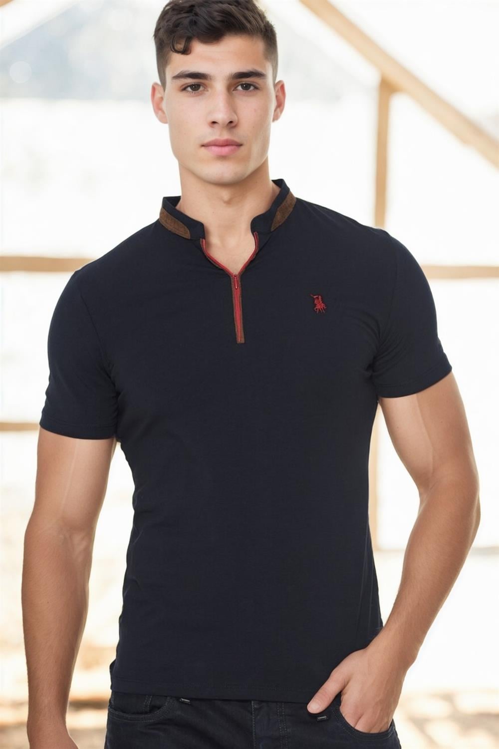 T8571 DEWBERRY FERMUARLI ERKEK T-SHIRT-LACİVERT-2