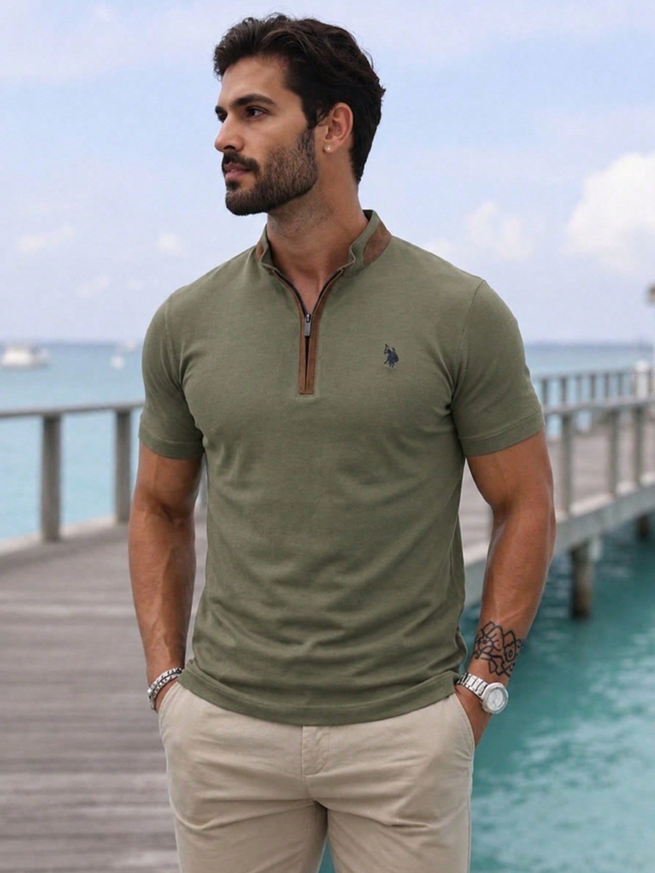 T8571 DEWBERRY FERMUARLI ERKEK T-SHIRT-HAKİ
