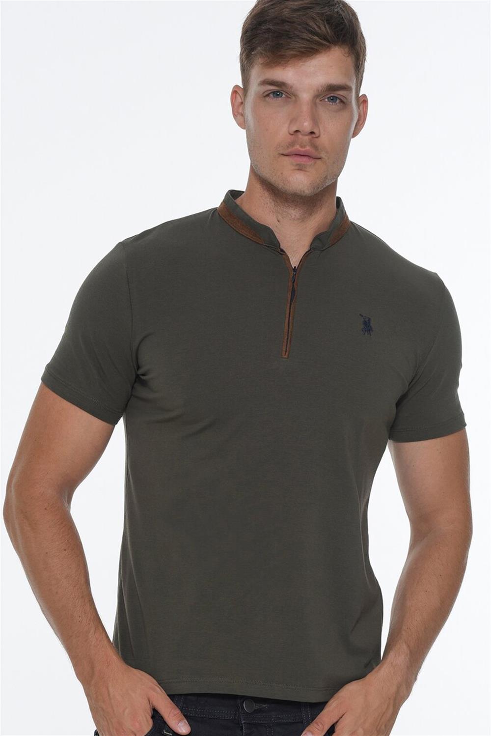 T8571 DEWBERRY FERMUARLI ERKEK T-SHIRT-AÇIK HAKİ