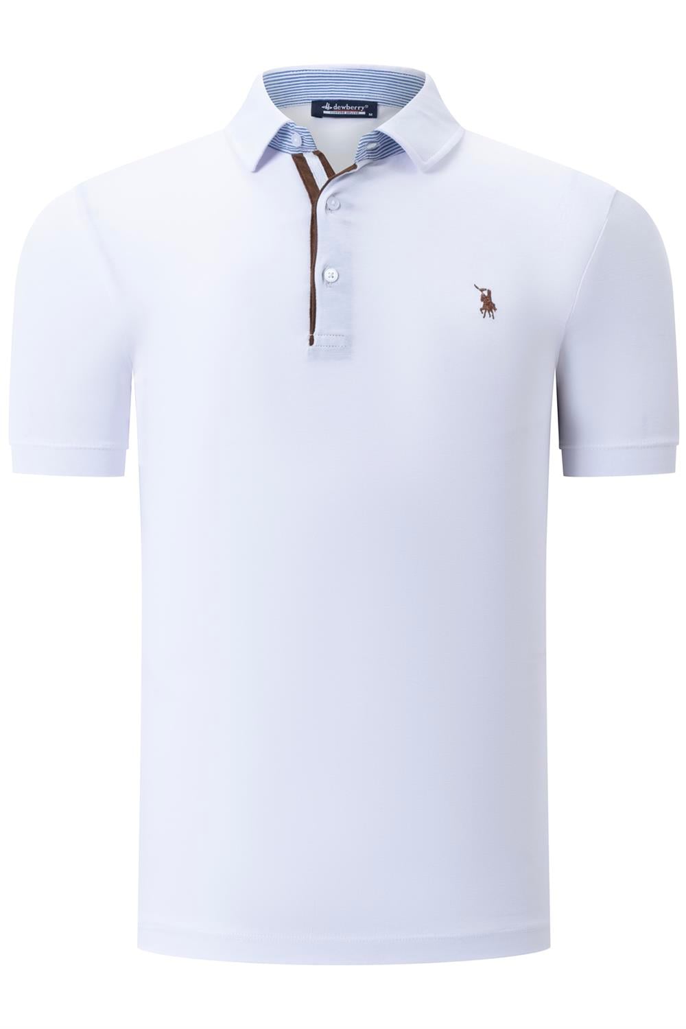 T8582 DEWBERRY ERKEK T-SHIRT-DÜZ BEYAZ