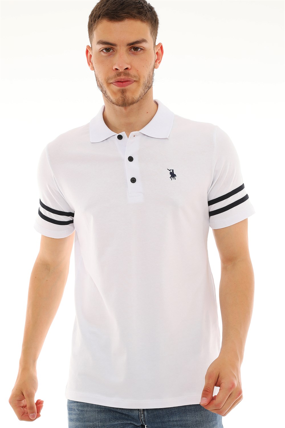 T8585 DEWBERRY ERKEK T-SHIRT-BEYAZ