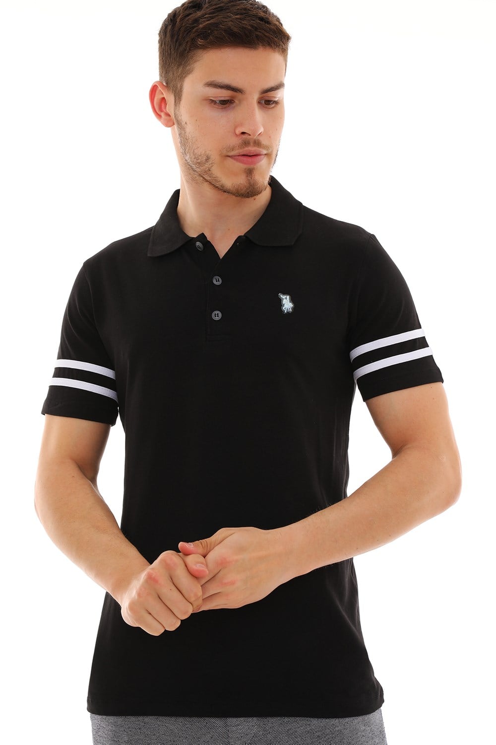 T8585 DEWBERRY ERKEK T-SHIRT-SİYAH-BEYAZ