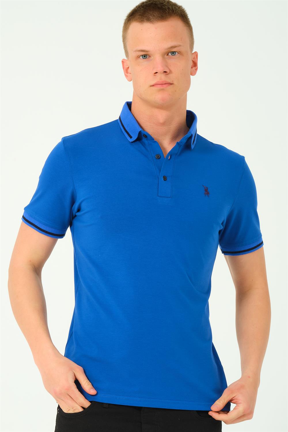 T8586 DEWBERRY ERKEK POLO YAKA T-SHIRT-SAX-2