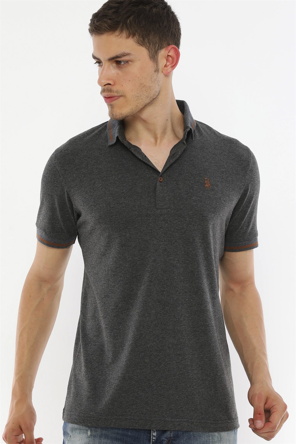 T8586 DEWBERRY ERKEK POLO YAKA T-SHIRT-ANTRASİT