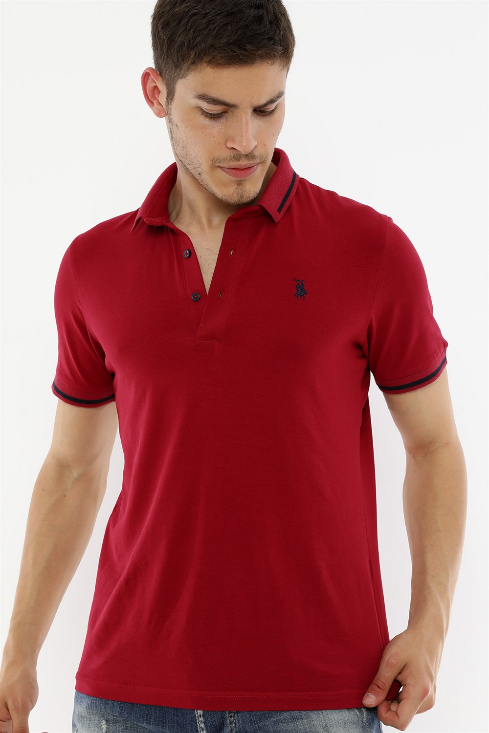 T8586 DEWBERRY ERKEK POLO YAKA T-SHIRT-BORDO