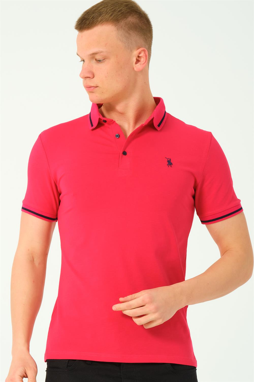 T8586 DEWBERRY ERKEK POLO YAKA T-SHIRT-FUŞYA-2