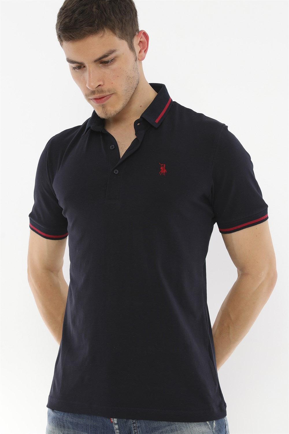 T8586 DEWBERRY ERKEK POLO YAKA T-SHIRT-LACİVERT