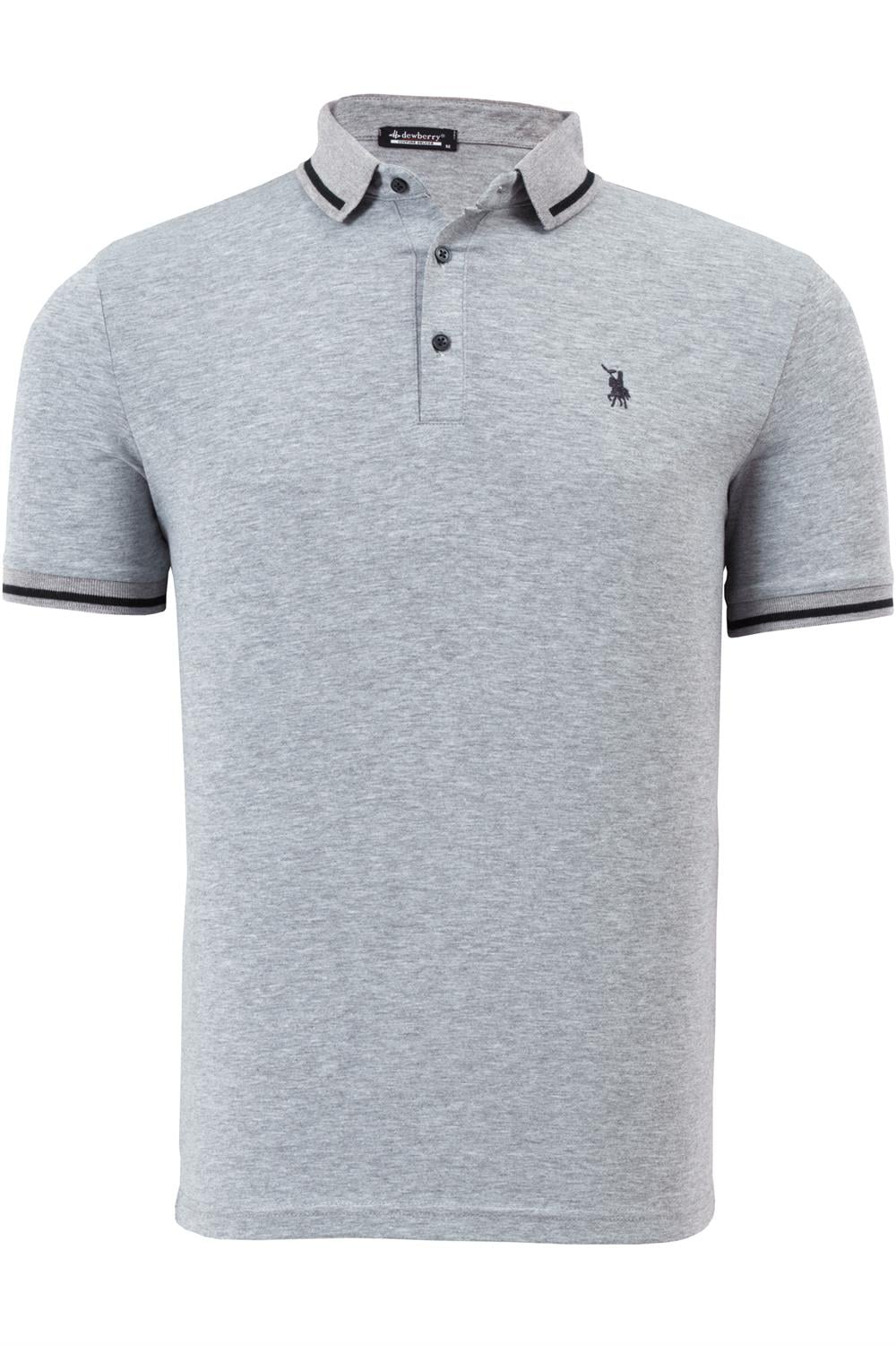 T8586 DEWBERRY ERKEK POLO YAKA T-SHIRT-AÇIK GRİ