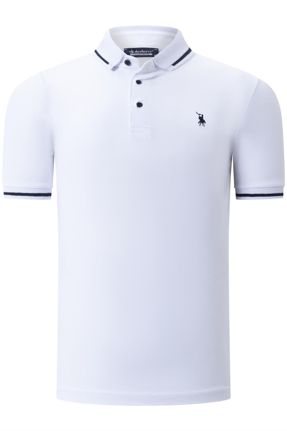 T8586 DEWBERRY ERKEK POLO YAKA T-SHIRT-DÜZ BEYAZ