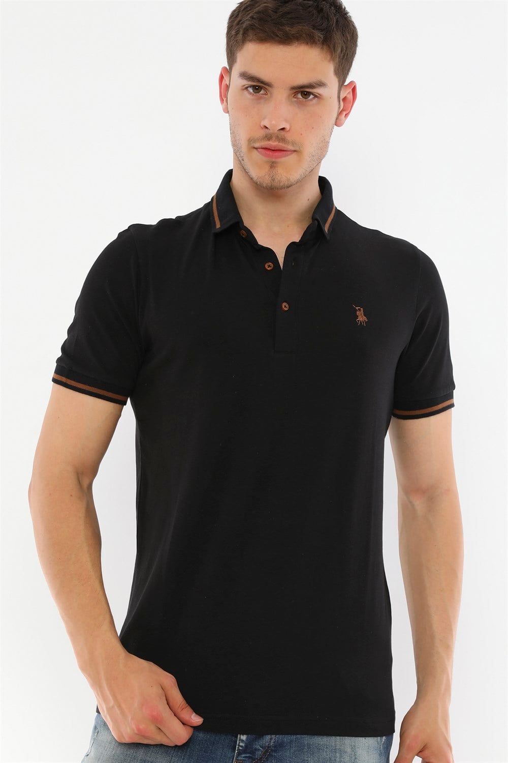 T8586 DEWBERRY ERKEK POLO YAKA T-SHIRT-SİYAH
