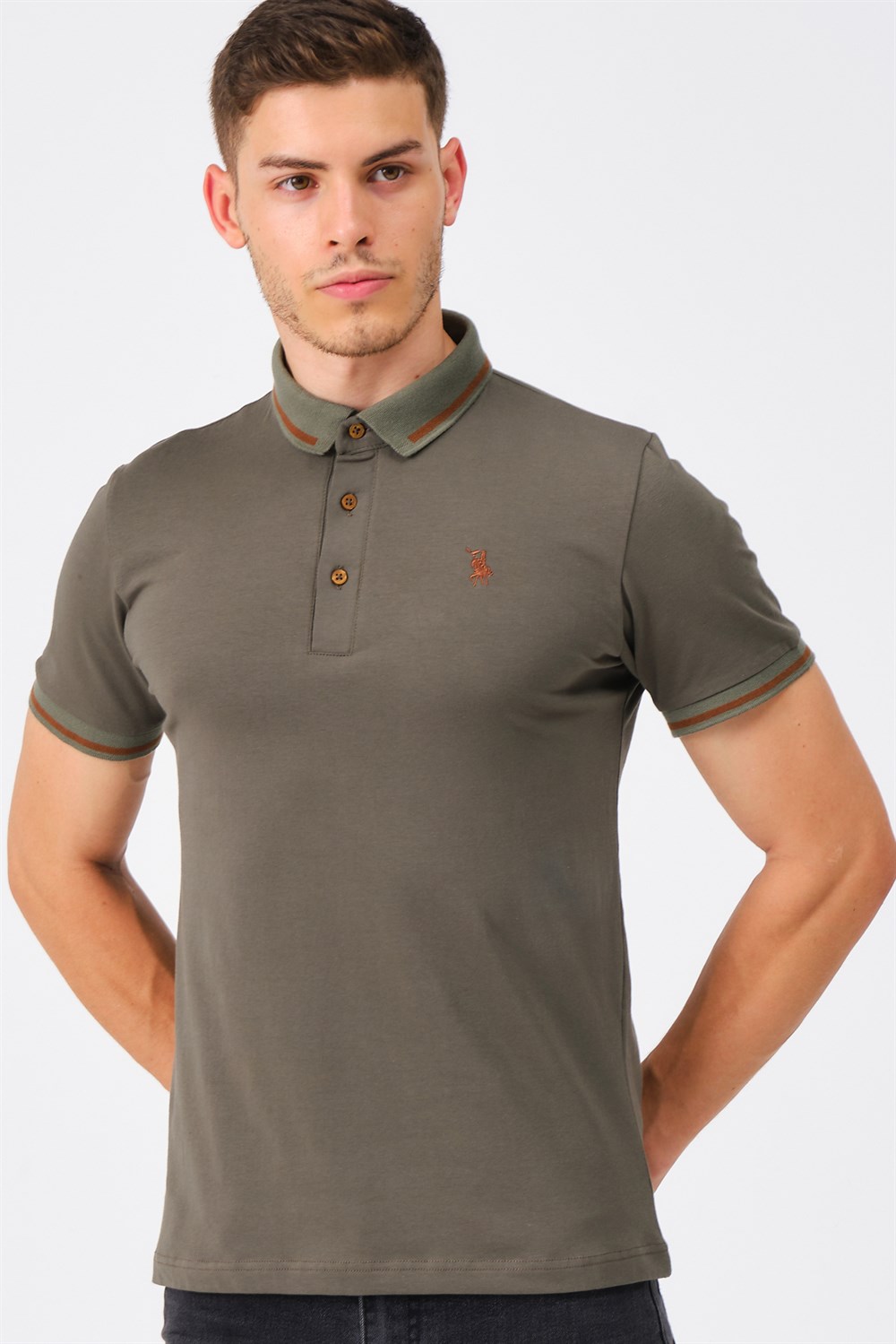 T8586 DEWBERRY ERKEK POLO YAKA T-SHIRT-HAKİ