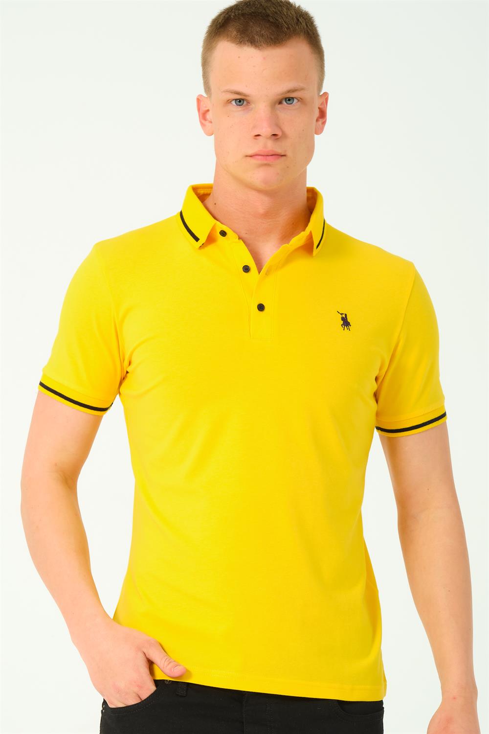 T8586 DEWBERRY ERKEK POLO YAKA T-SHIRT-SARI-2