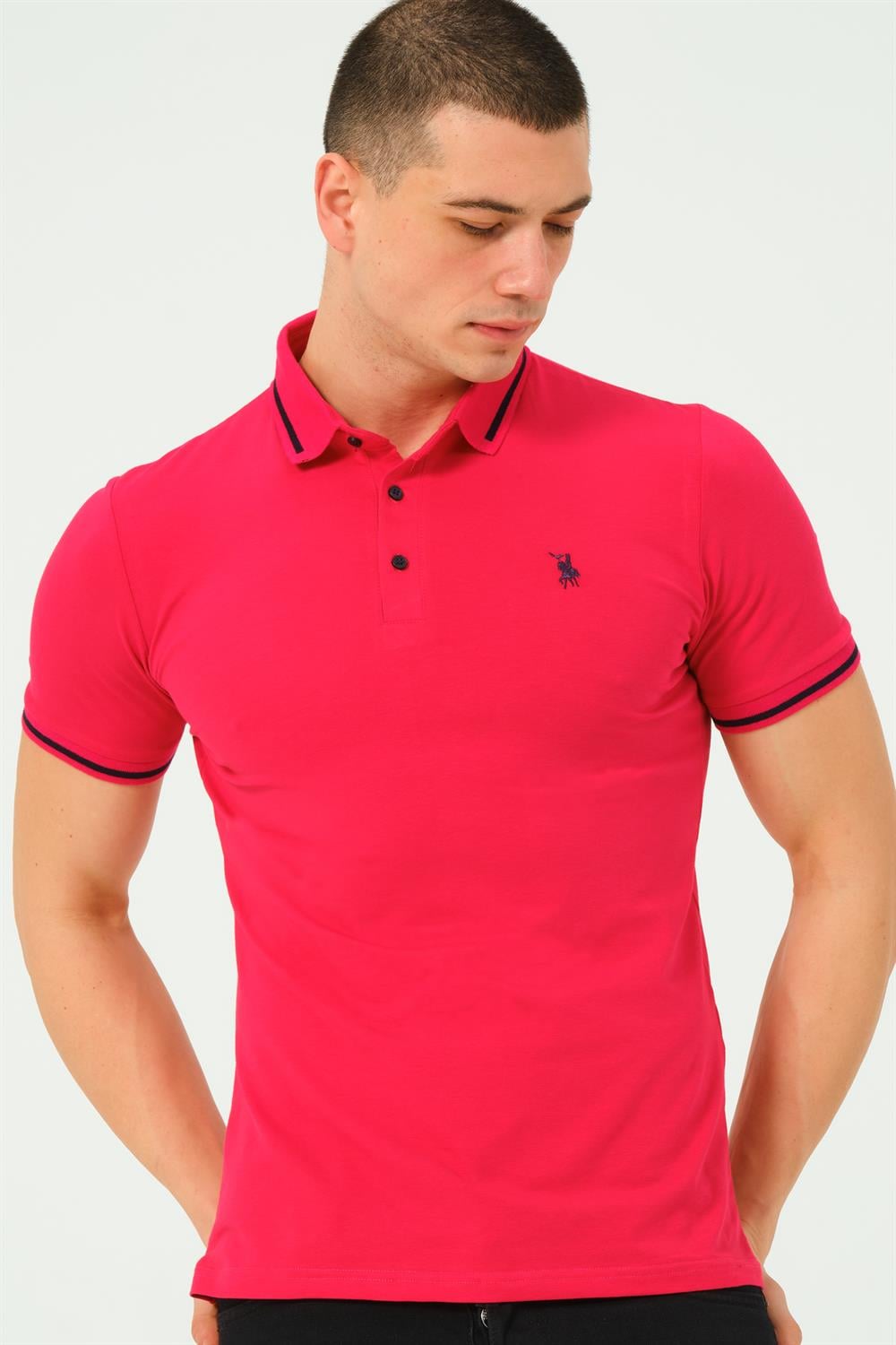 T8586 DEWBERRY ERKEK POLO YAKA T-SHIRT-DÜZ FUŞYA