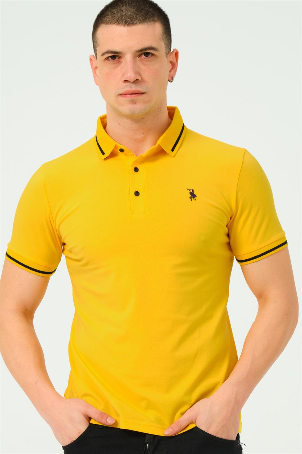 T8586 DEWBERRY ERKEK POLO YAKA T-SHIRT-AÇIK SARI