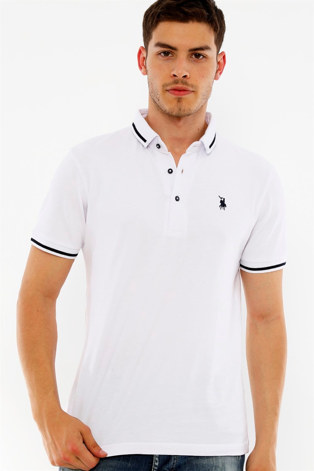 T8586 DEWBERRY ERKEK POLO YAKA T-SHIRT-BEYAZ