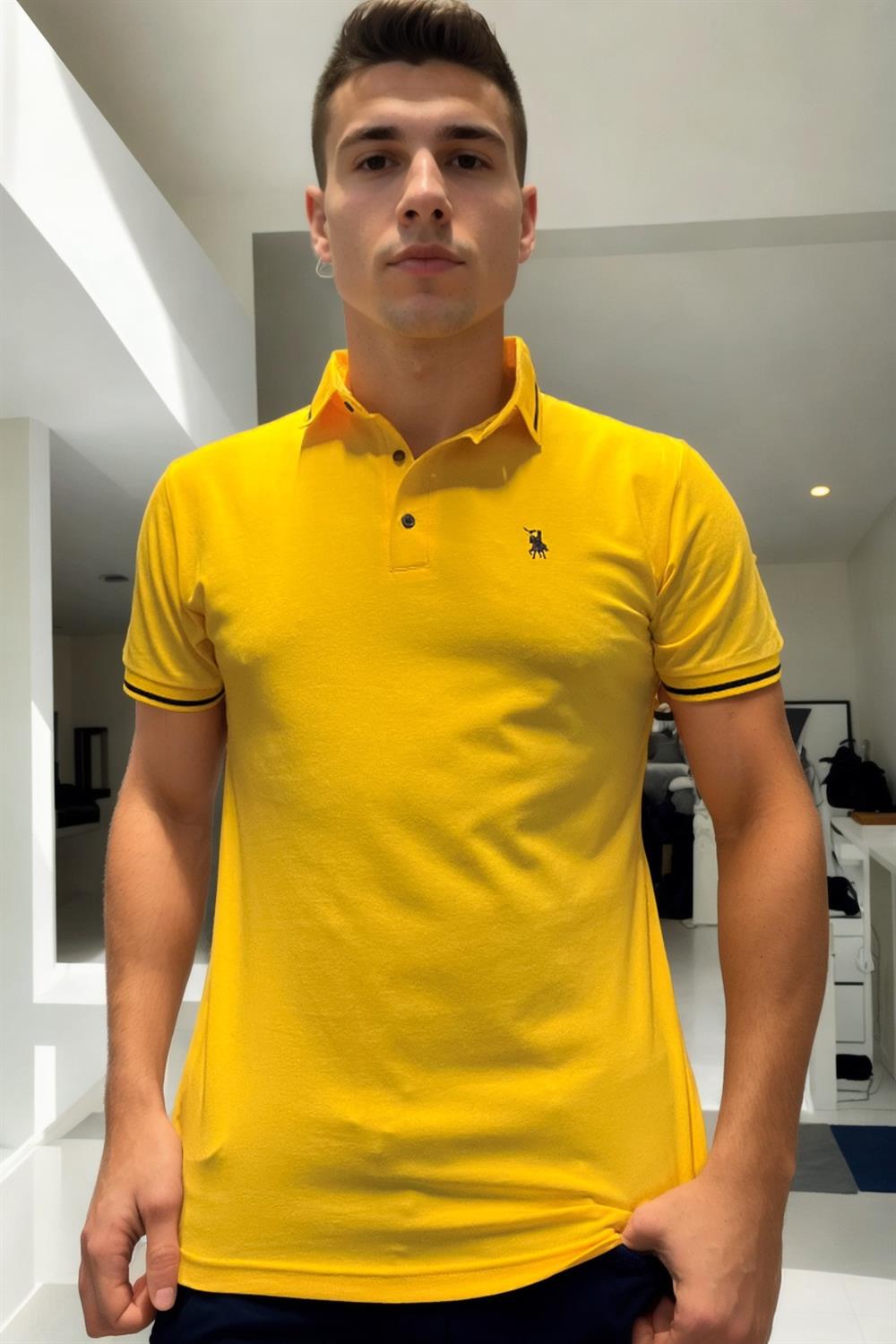 T8586 DEWBERRY ERKEK POLO YAKA T-SHIRT-DÜZ SARI