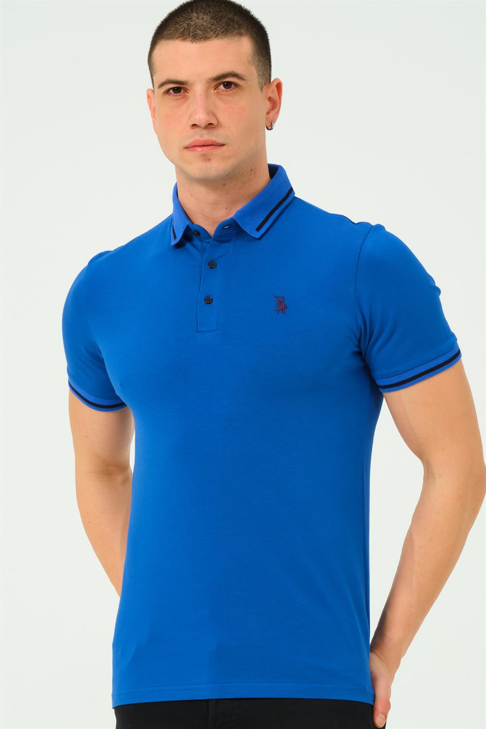 T8586 DEWBERRY ERKEK POLO YAKA T-SHIRT-DÜZ SAKS