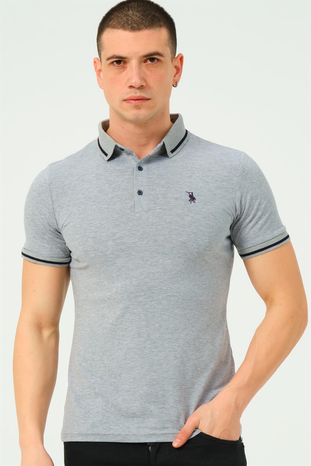 T8586 DEWBERRY ERKEK POLO YAKA T-SHIRT-GRİ-2