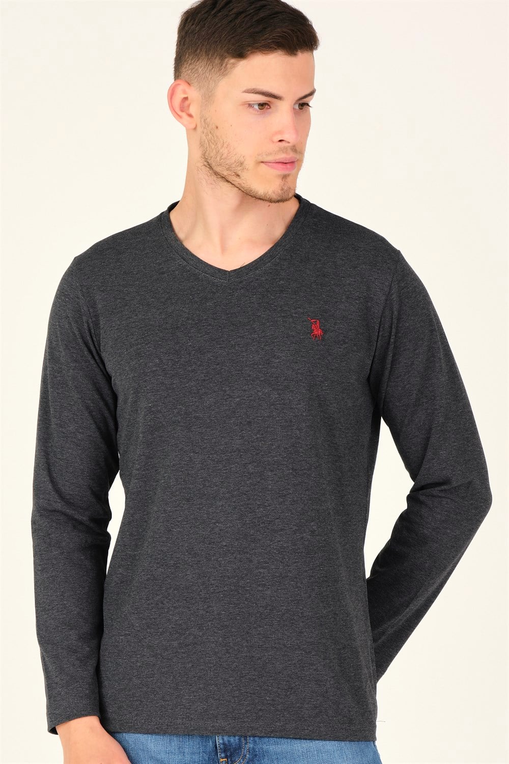 T8587 DEWBERRY V YAKA ERKEK SWEATSHIRT-ANTRASİT