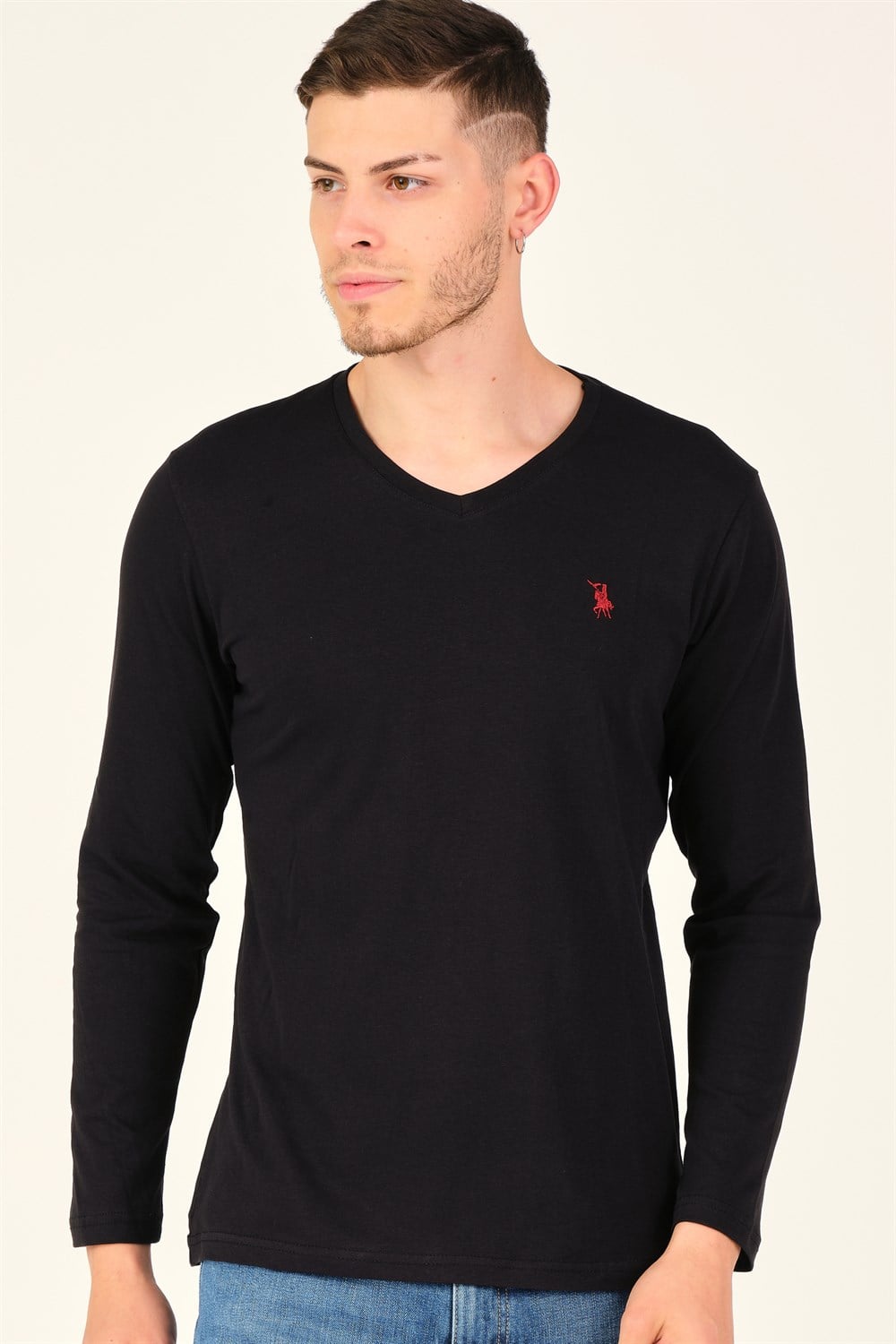 T8587 DEWBERRY V YAKA ERKEK SWEATSHIRT-KOYU SİYAH