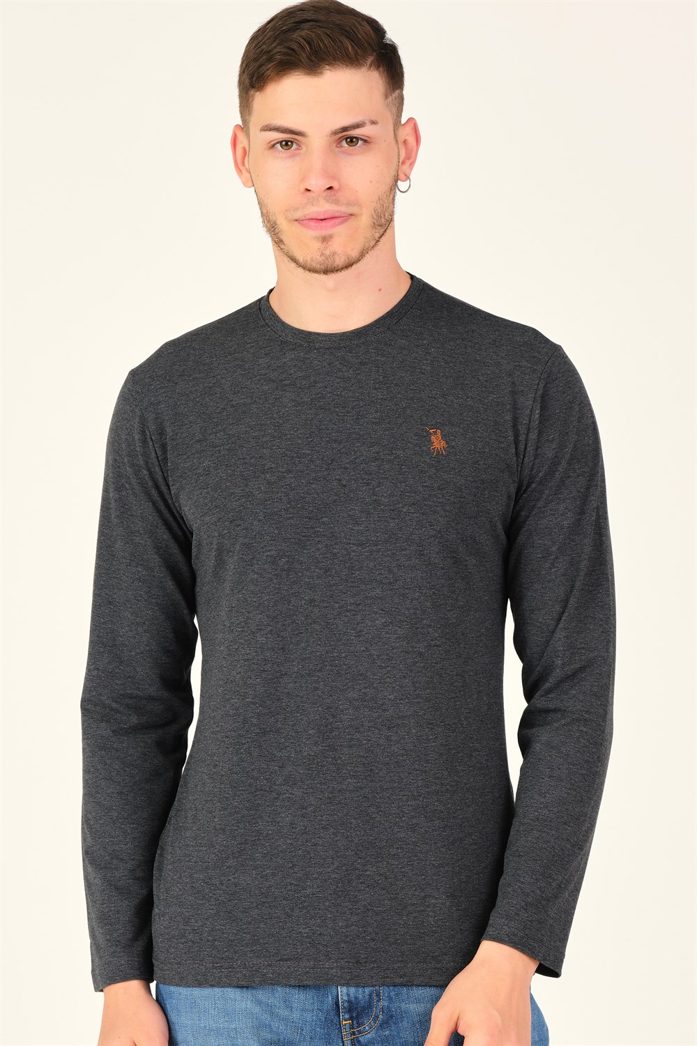T8588 DEWBERRY BİSİKLET YAKA ERKEK SWEATSHIRT-KOYU ANTRASİT