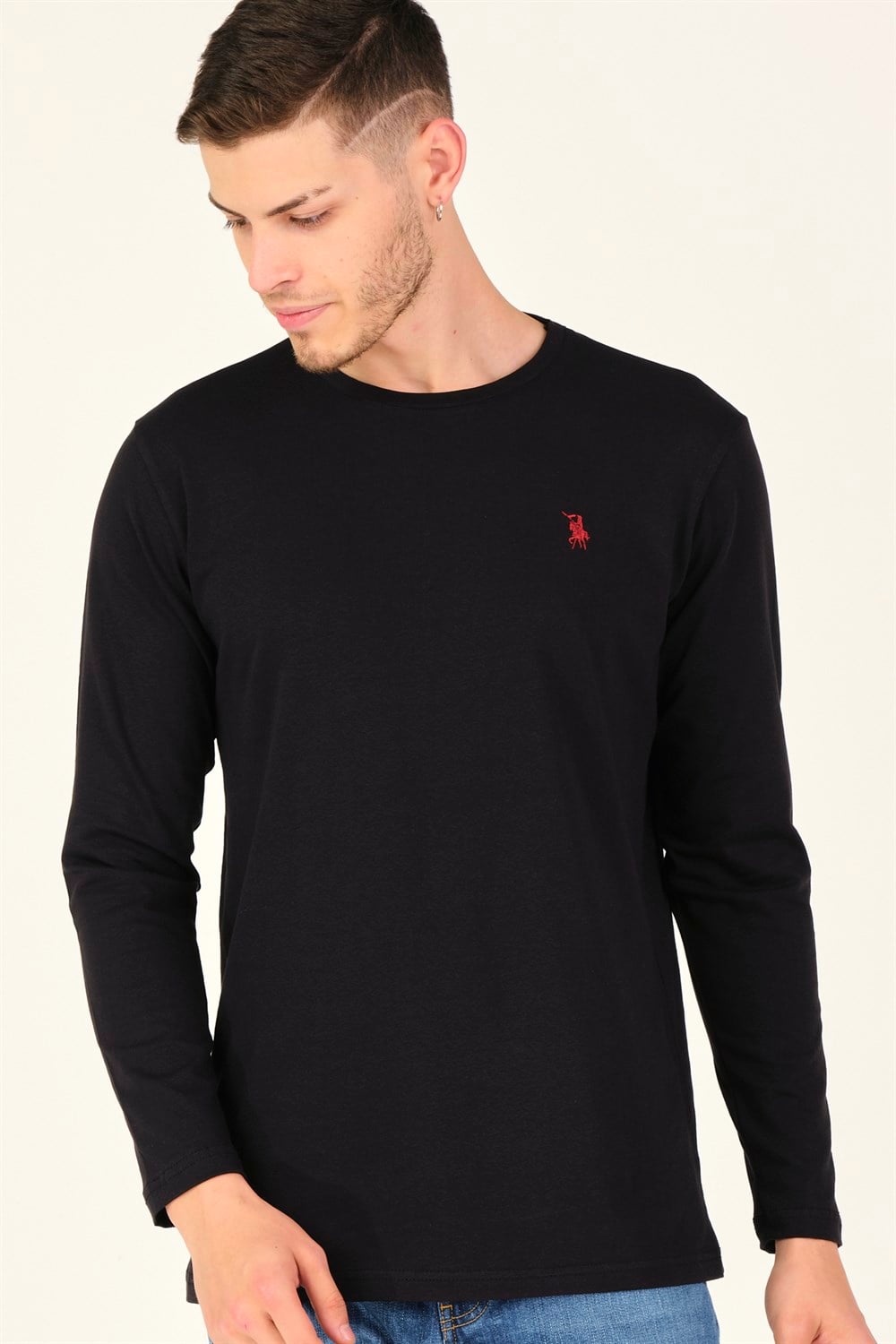 T8588 DEWBERRY BİSİKLET YAKA ERKEK SWEATSHIRT-SİYAH