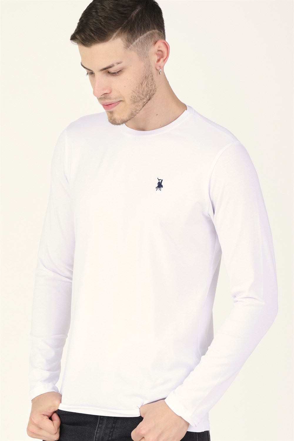 T8588 DEWBERRY BİSİKLET YAKA ERKEK SWEATSHIRT-BEYAZ