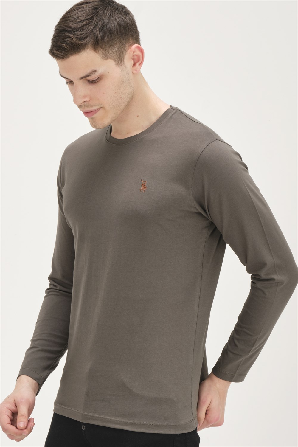 T8588 DEWBERRY BİSİKLET YAKA ERKEK SWEATSHIRT-HAKİ