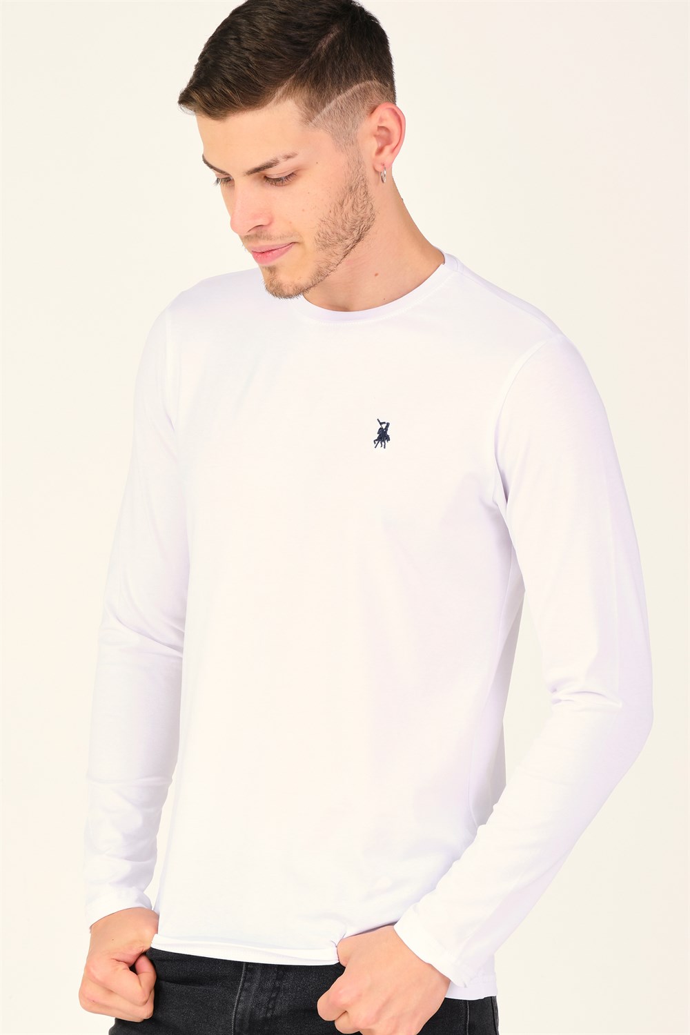 T8588 DEWBERRY BİSİKLET YAKA ERKEK SWEATSHIRT-KAR BEYAZ