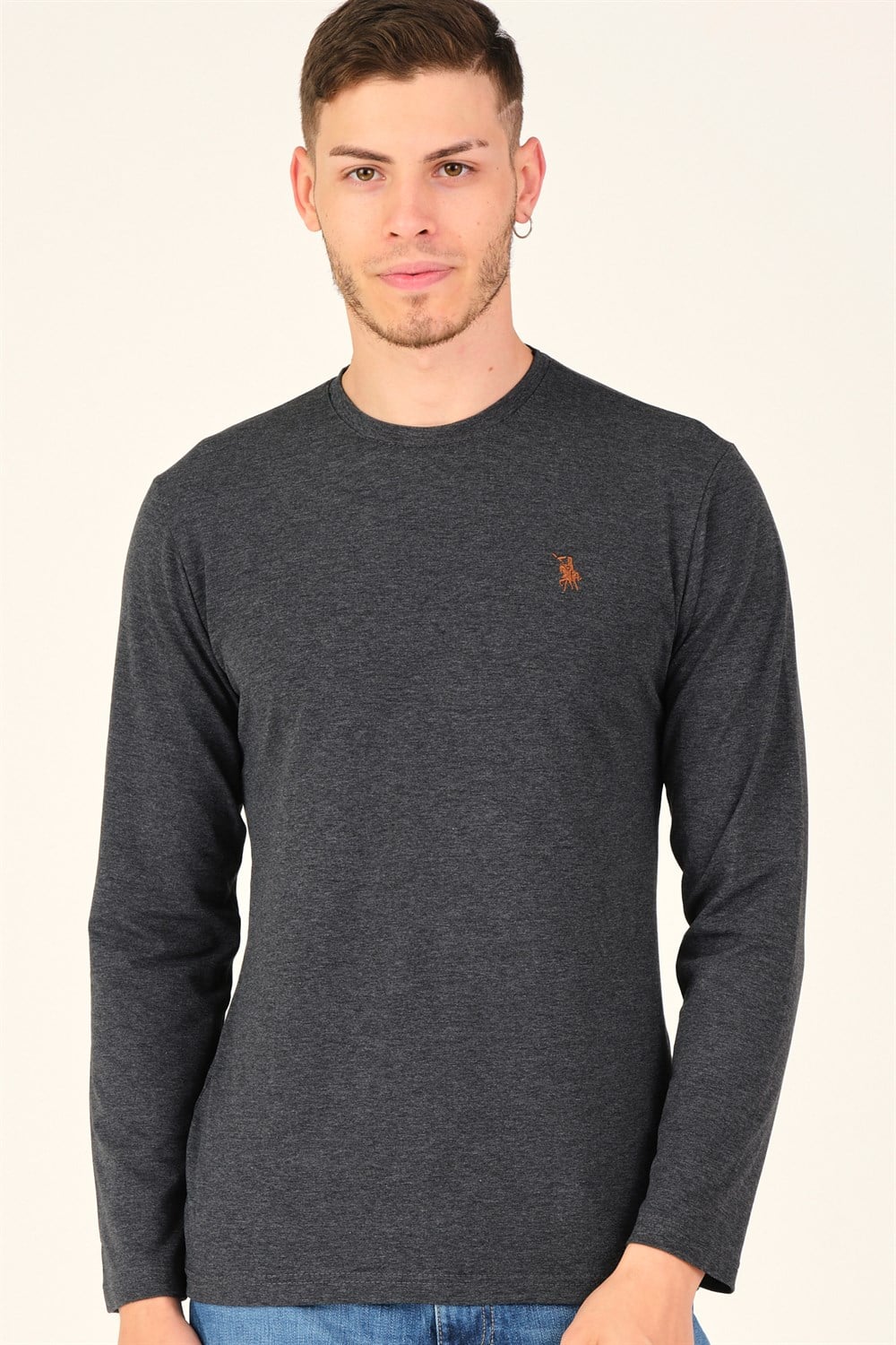 T8588 DEWBERRY BİSİKLET YAKA UZUN KOL T-SHIRT-GRİ ANTRASİT