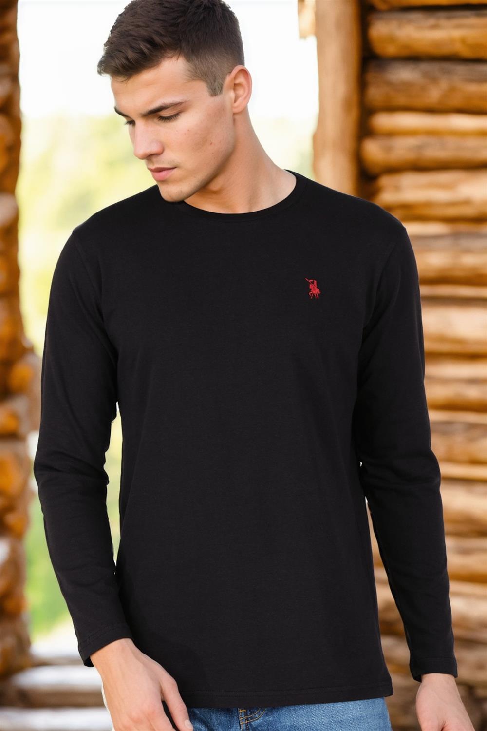 T8588 DEWBERRY BİSİKLET YAKA UZUN KOL T-SHIRT-SİYAH-2