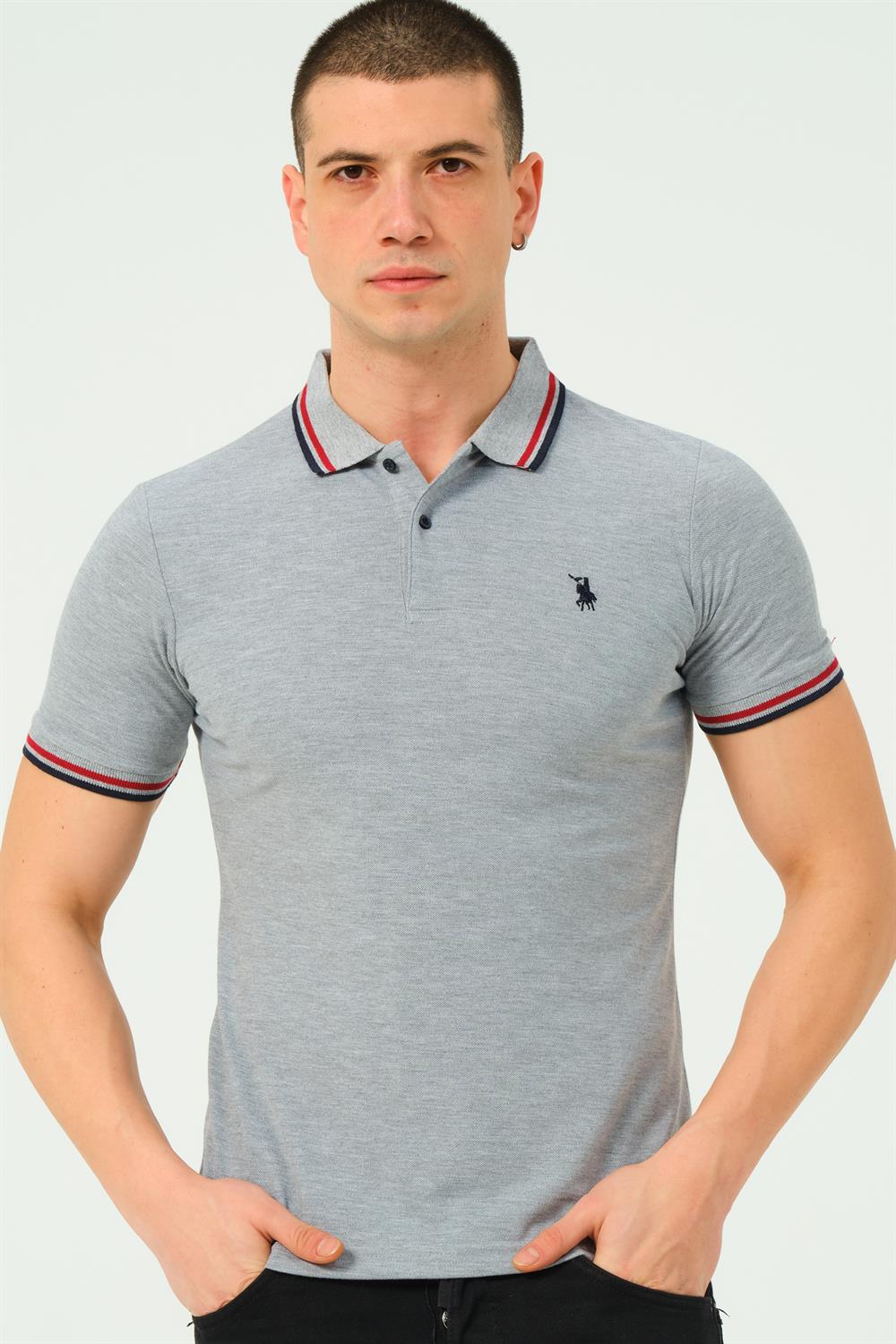 T8594 DEWBERRY ERKEK T-SHIRT-DÜZ GRİ