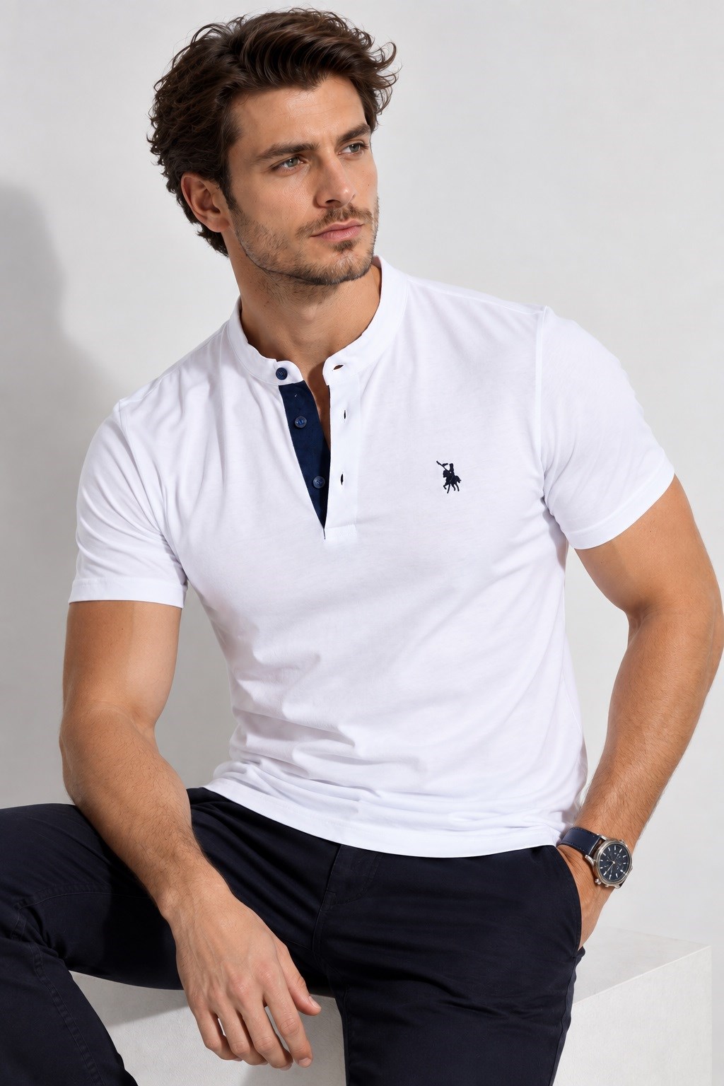 T9560 DEWBERRY T-SHIRT-DÜZ BEYAZ