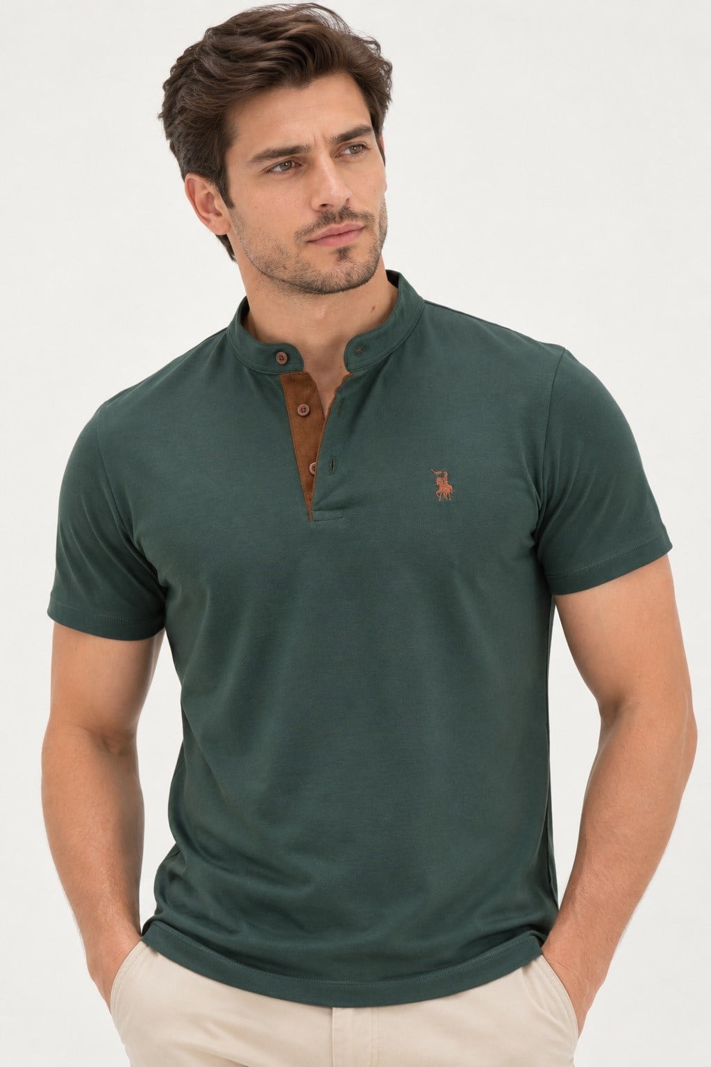 T9560 DEWBERRY T-SHIRT-DÜZ YEŞİL