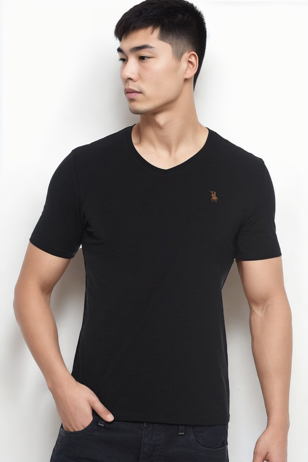 T9568 DEWBERRY V YAKA ERKEK T-SHIRT-SİYAH