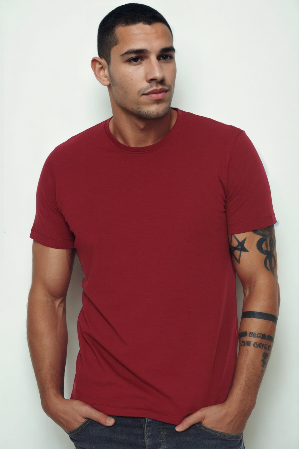 T9569 DEWBERRY BİSİKLET YAKA ERKEK T-SHIRT-BORDO