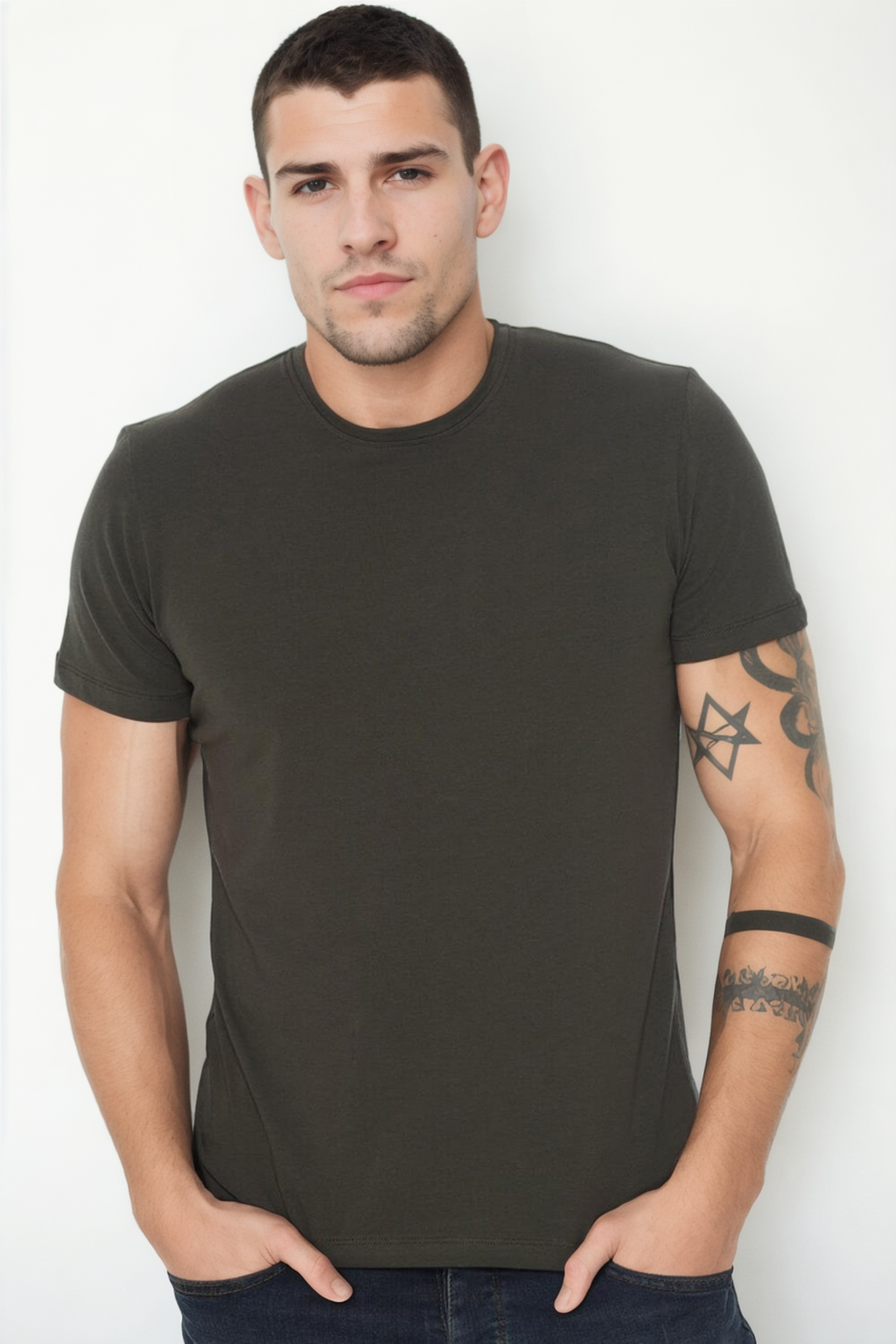 T9569 DEWBERRY BİSİKLET YAKA ERKEK T-SHIRT-HAKİ