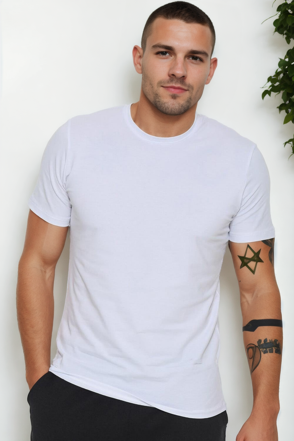 T9569 DEWBERRY BİSİKLET YAKA ERKEK T-SHIRT-BEYAZ