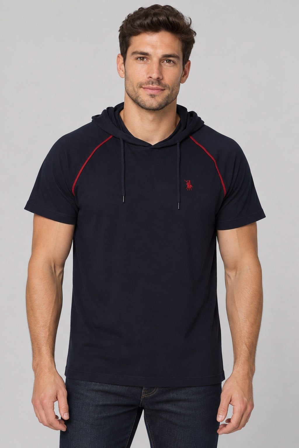 T9570 DEWBERRY KAPŞONLU ERKEK T-SHIRT-LACİVERT-1
