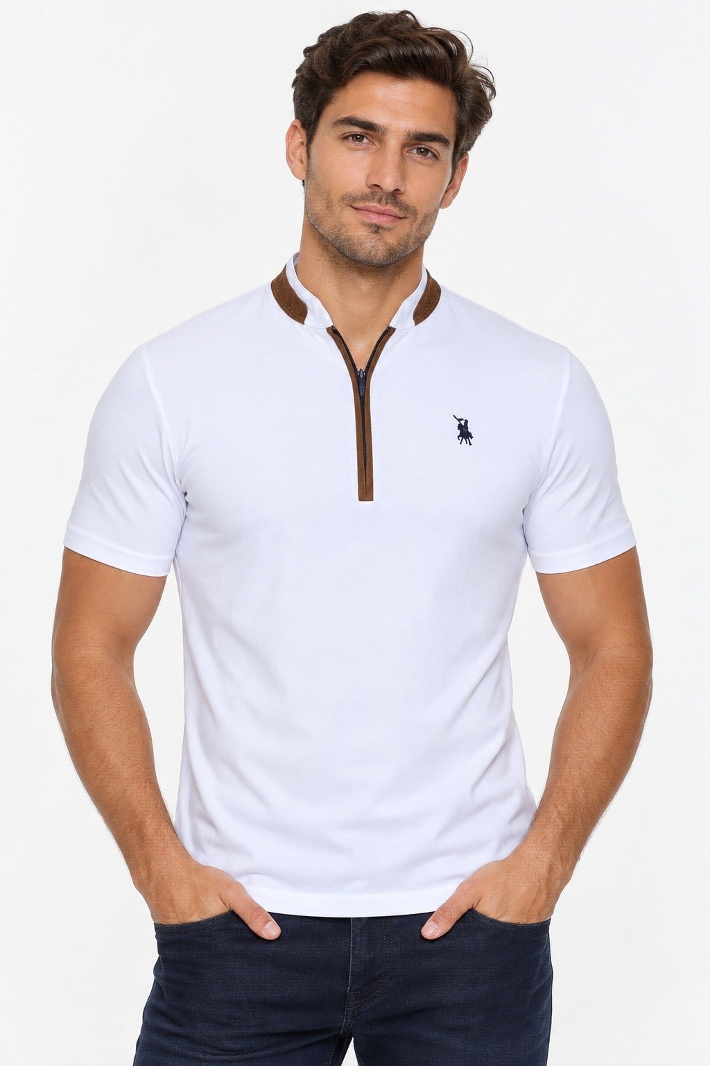 T9571 DEWBERRY FERMUARLI ERKEK T-SHIRT-BEYAZ OPTİK