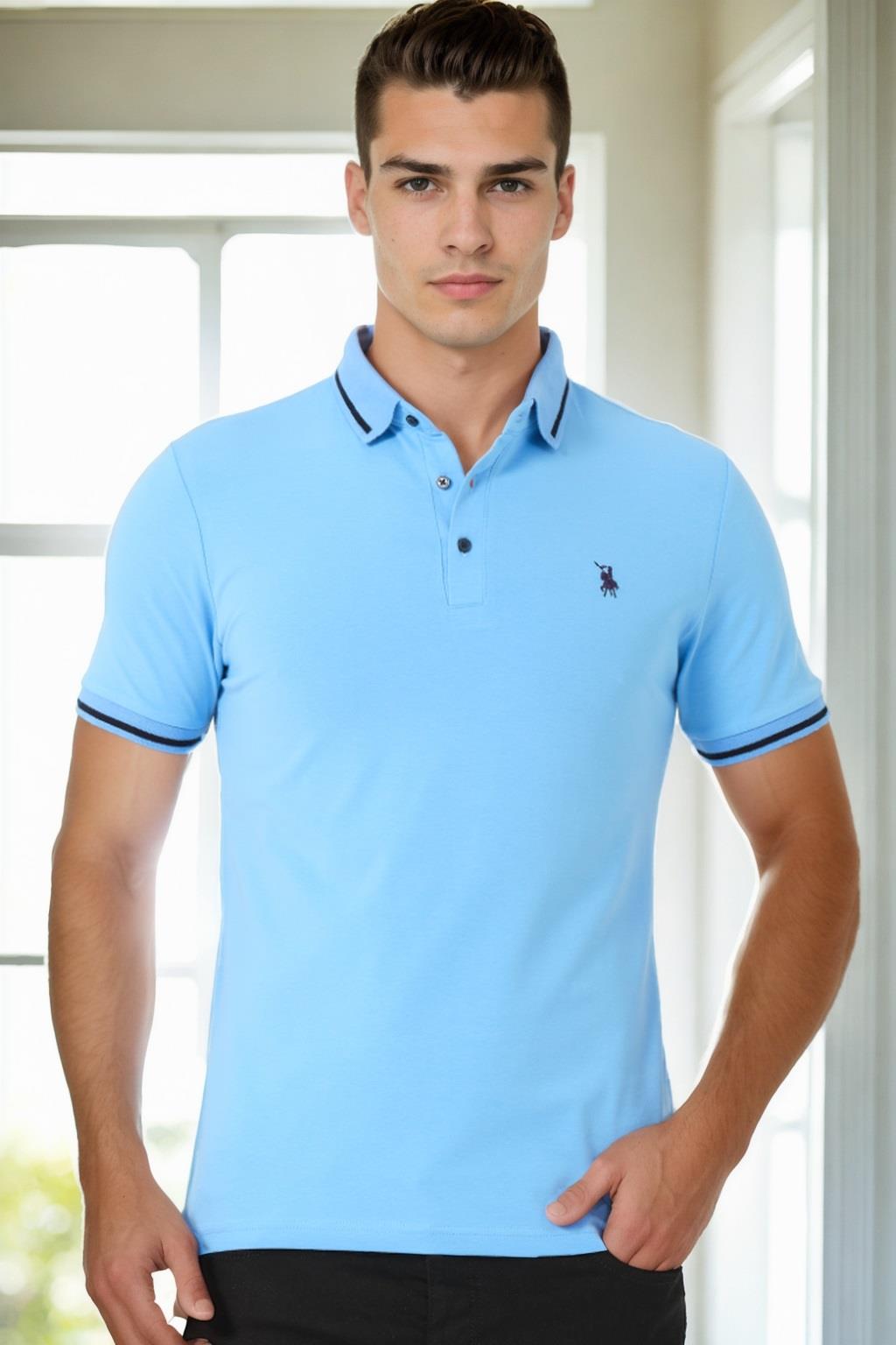 T9586 DEWBERRY ERKEK POLO YAKA T-SHIRT-AÇIK MAVİ