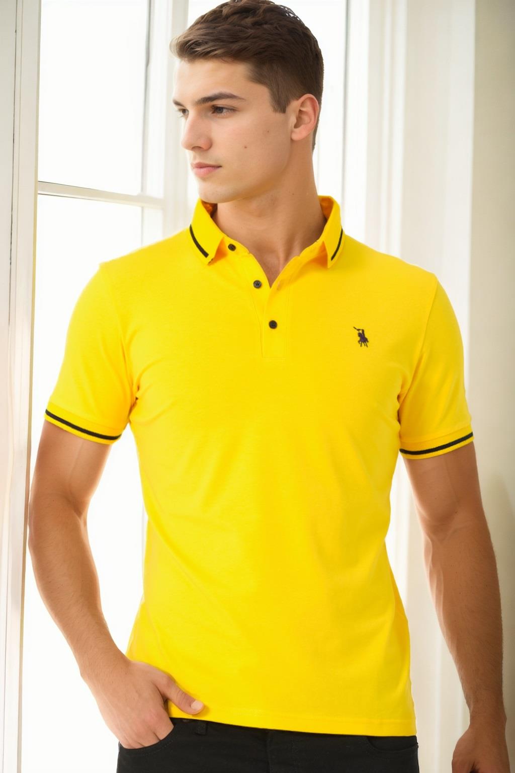 T9586 DEWBERRY ERKEK POLO YAKA T-SHIRT-SARI