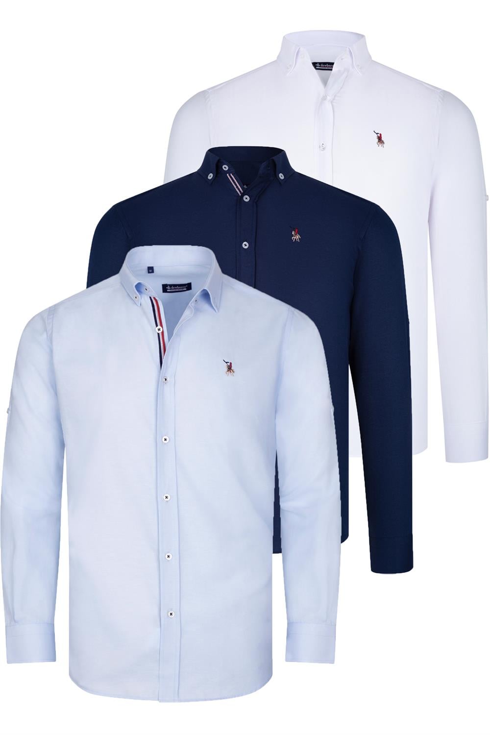 ÜÇLÜ SET G674 DEWBERRY ERKEK GÖMLEK-LACİVERT-BEYAZ-AÇIK MAVİ