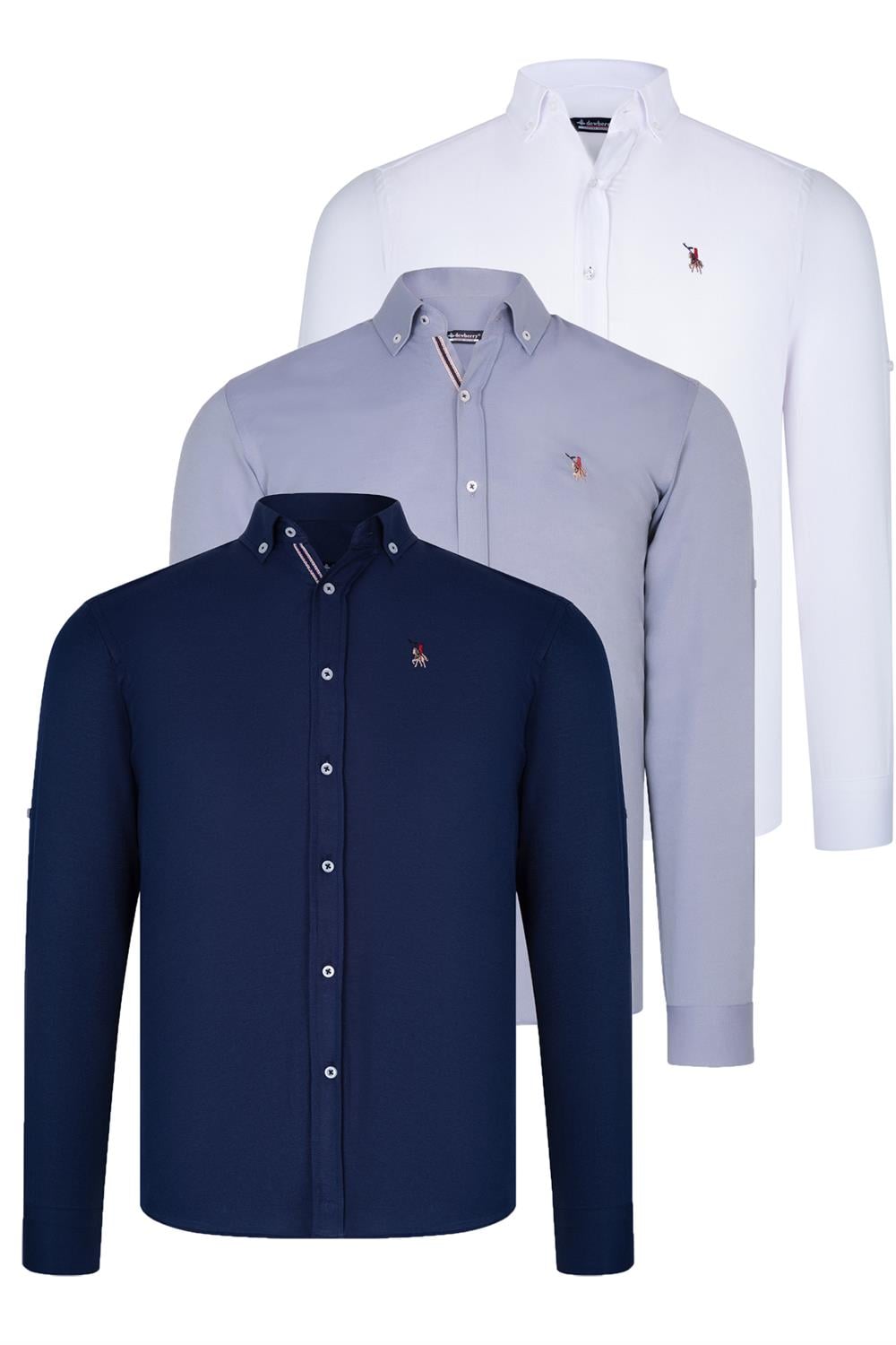 ÜÇLÜ SET G674 DEWBERRY ERKEK GÖMLEK-LACİVERT-BEYAZ-GRİ