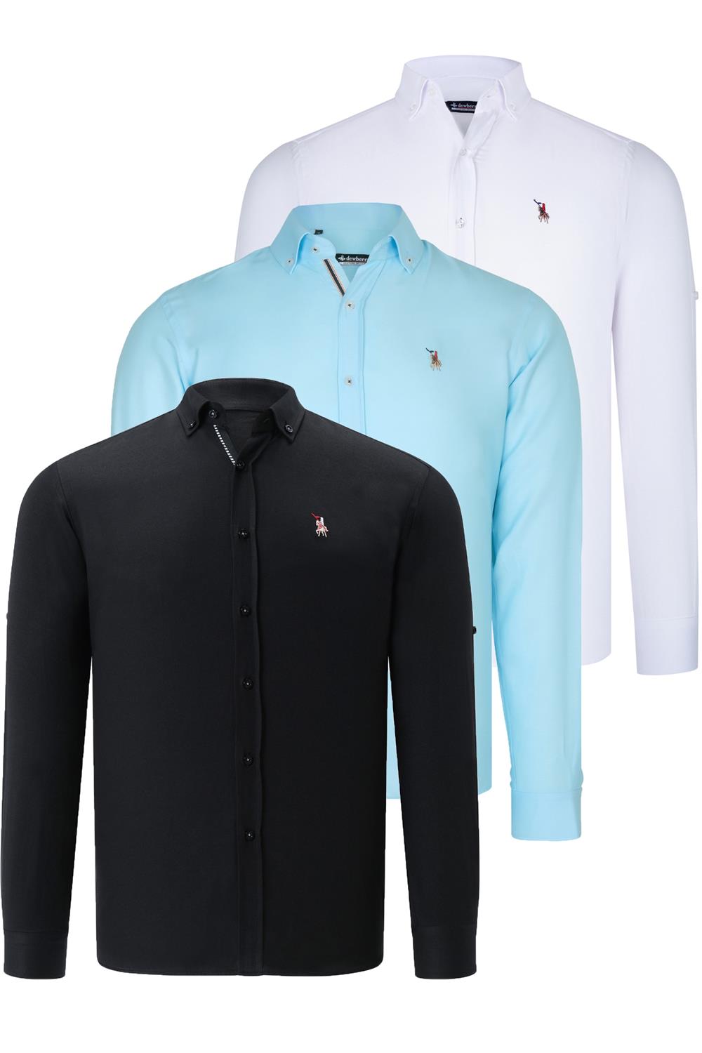 ÜÇLÜ SET G674 DEWBERRY ERKEK GÖMLEK-LACİVERT-BEYAZ-CAMGÖBEĞİ