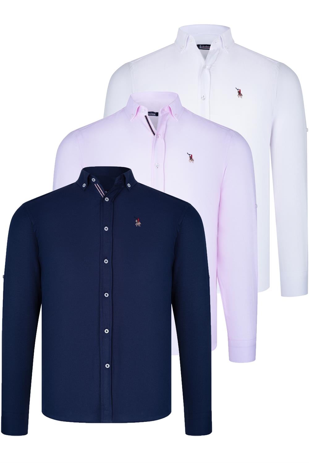 ÜÇLÜ SET G674 DEWBERRY ERKEK GÖMLEK-LACİVERT-BEYAZ-PEMBE